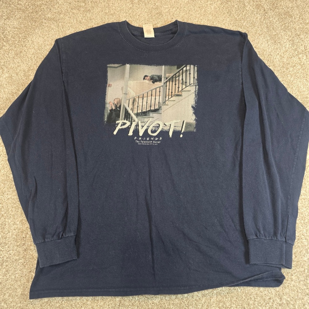 Friends TV Show Pivot Graphic Long Sleeve Shirt Navy Blue Gildan Large